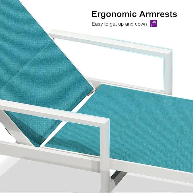 PURPLE LEAF Outdoor Chaise Lounge Set Adjustable Sunbathing Recliner with Armrest and Side Table for Poolside Beach Outside Patio Aluminum Chaise Lounger Blue by GreenHaven Gardens