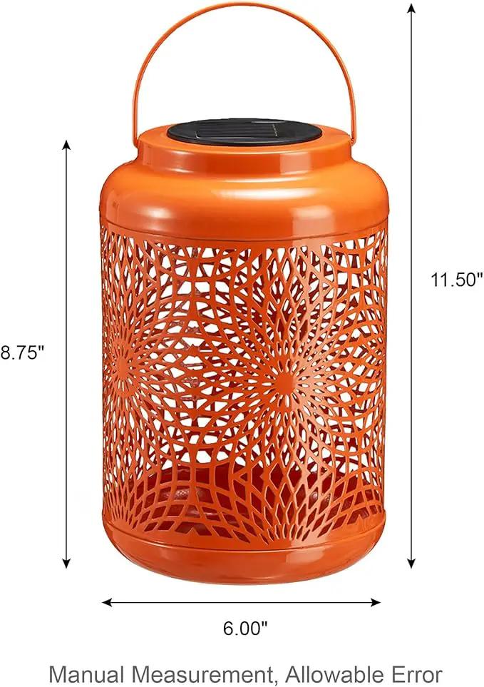 Glitzhome Solar Lantern Orange Metal Cutout Scrollwork Outdoor Hanging Solar Light with Handle for Garden Patio Yard Outdoor Decor by GreenHaven Gardens