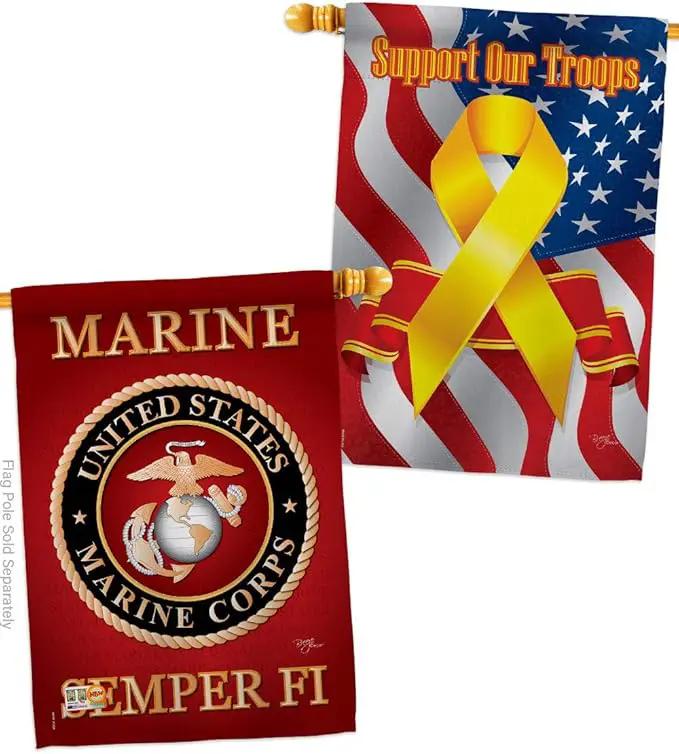 Breeze Decor Marine Corps House Flag - Pack Armed Forces USMC Semper Fi United State American Military Veteran Retire Official Support Our Troops - Banner Small Garden Yard Gift Double-Sided 28 X 40 by GreenHaven Gardens