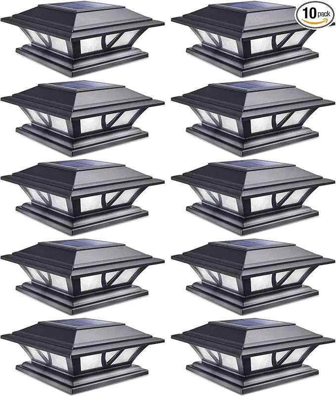 SIEDiNLAR Solar Post Lights Outdoor 2 Modes LED Deck Fence Cap Light for 4x4 5x5 6x6 Posts Patio Garden Decoration Warm White/Cool White Lighting Black (10 Pack) by GreenHaven Gardens
