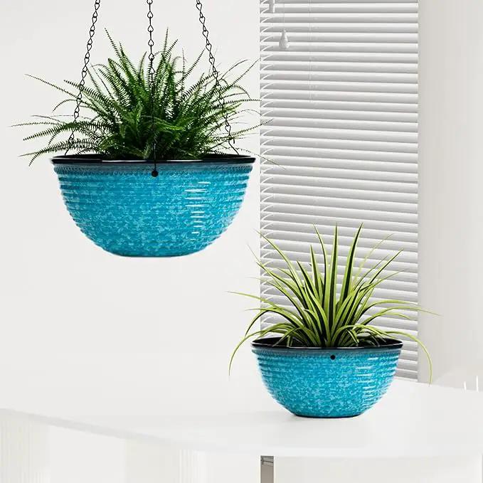 10 Inch Hanging Planter, 2 Pack Hanging Planters for Indoor Outdoor Plants Self Watering Hanging Pots with Drainage Holes for Garden Home (Snowflake Blue) by GreenHaven Gardens