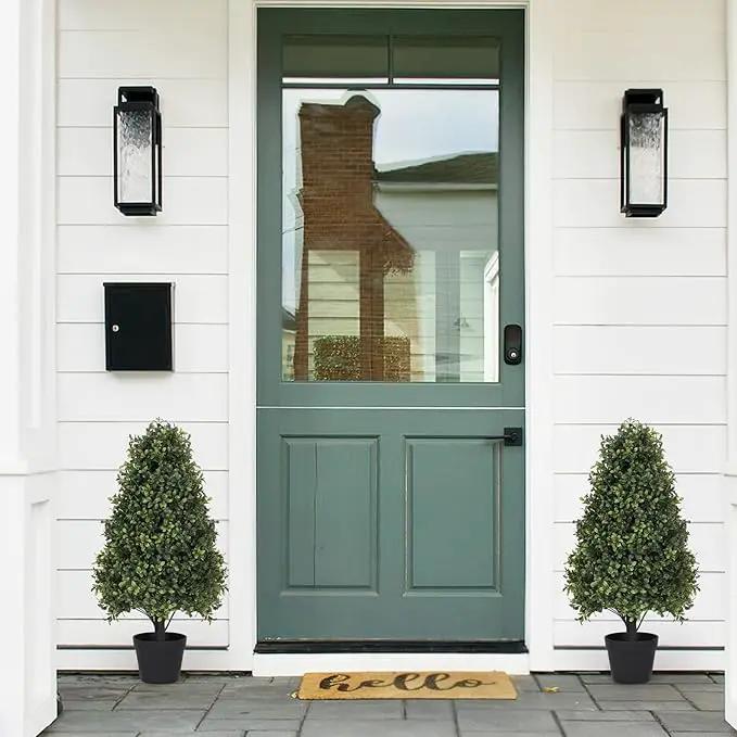 30" Boxwood Topiary Trees Artificial Outdoor Set of 2, UV Resistant Faux Plants for Front Porch Planters, Realistic Cone-Shaped Fake Bushes & Shrubs, 2.5ft Evergreen Decoration by GreenHaven Gardens