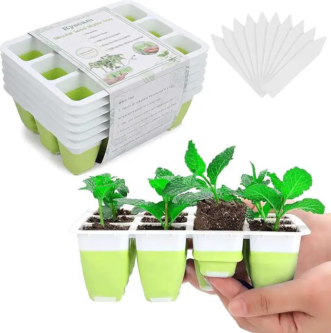 6pcs Reusable Seed Starter Kit, 72 Cells Seed Starter Trays, Silicone Seedling Starter Trays for Starting Plant Seeds with Flexible pop-Out Cells, Indoor Gardening Plant Germination Trays by GreenHaven Gardens