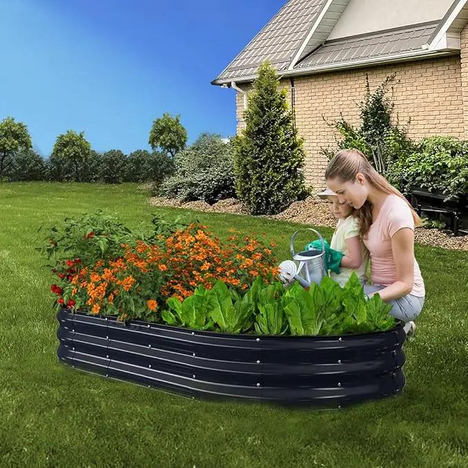 Raised Garden Bed, 6x3x1ft Galvanized Outdoor Planter Beds with Safety Edging and Gloves, Oval Metal Planter Box for Gardening Vegetables Flowers Herb by GreenHaven Gardens