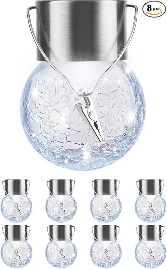 Solar Lights Outdoor Hanging Decorative Globe 8 Pack, Waterproof Solar Lantern with Handle and Clip, Solar Powered Glass Ball Lights for Garden Yard Fence Tree Umbrella Holiday Décor, Cold White by GreenHaven Gardens