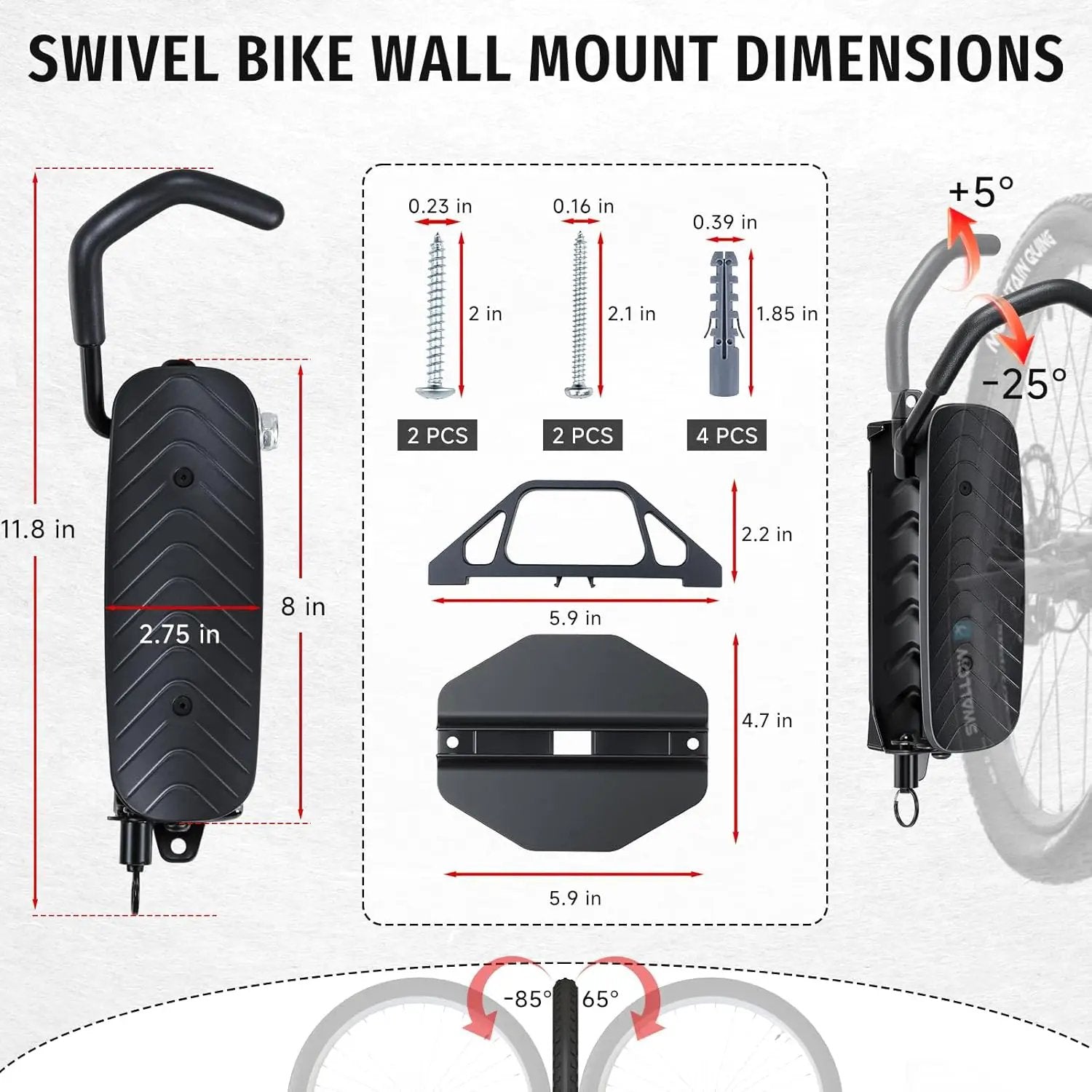 Bike Rack Garage,Bike Wall Mount, 150° Swivel & Space-Saving Vertical Bike Hangers for Storage, Sturdy Bike Stand Holds Up to 66lbs, Easy to Install, 2 Pack by GreenHaven Gardens
