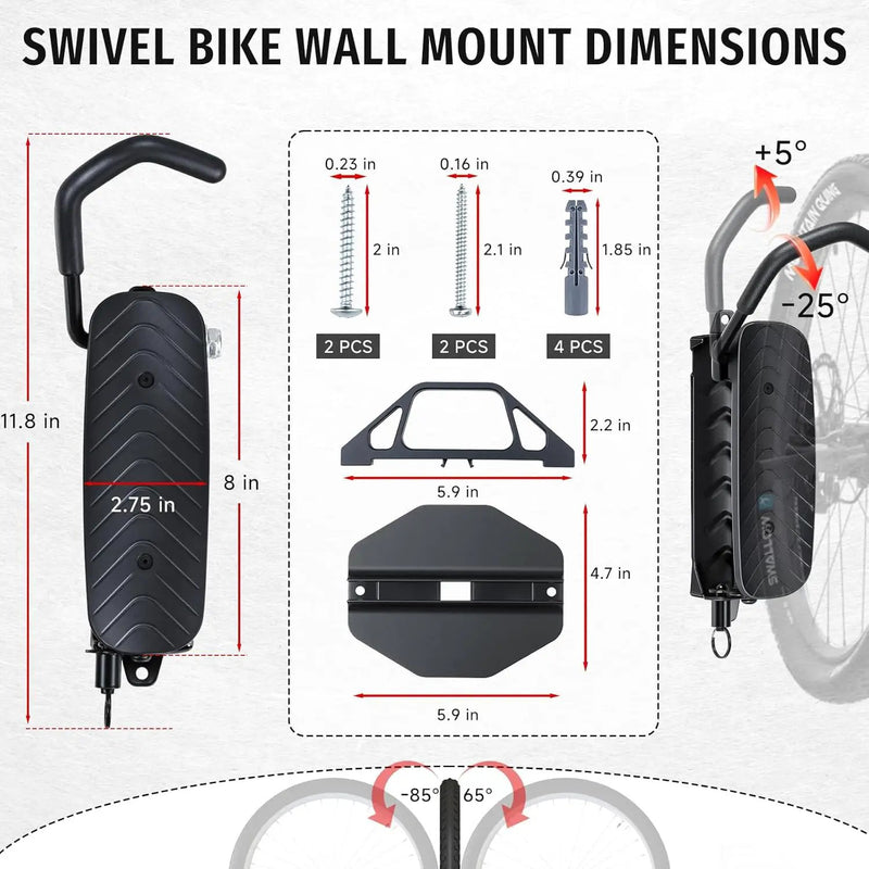 Bike Rack Garage,Bike Wall Mount, 150° Swivel & Space-Saving Vertical Bike Hangers for Storage, Sturdy Bike Stand Holds Up to 66lbs, Easy to Install, 2 Pack by GreenHaven Gardens