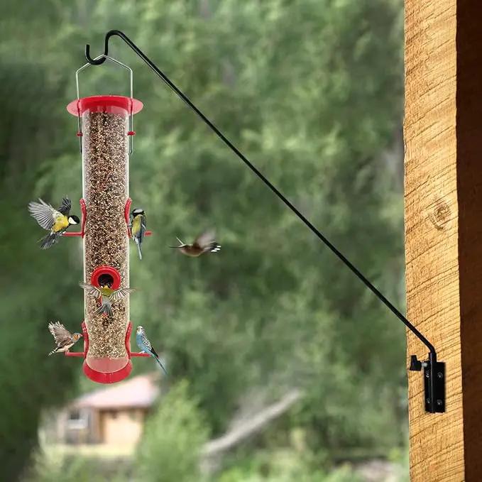 MIXXIDEA Heavy Duty Extended Reach Wall Mounted Deck Hook Wall Pole, Wall Bracket Direction and Length Adjustable Plant Bracket for Bird Feeders, Planters, Suet Baskets, Lanterns, Wind Chimes,Black by GreenHaven Gardens