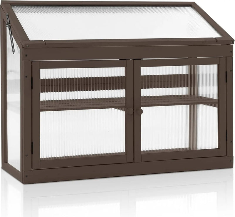 MCombo 2-Tier Wooden Cold Frame Garden Greenhouse Raised Flower Planter Shelf Bed Protection 6057-0160 (Brown) by GreenHaven Gardens