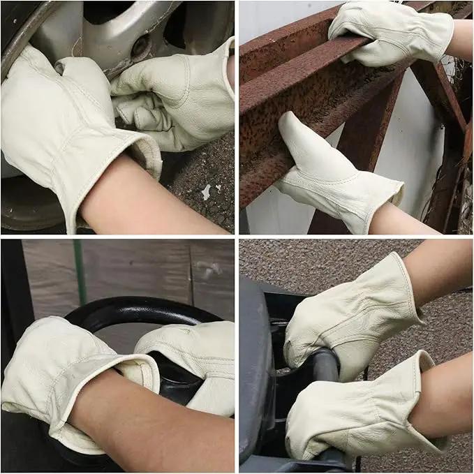 HLDD HANDLANDY Leather Work Gloves for Men & Women, Adjustable Wrist Cowhide Gardening Glove with Reinforced Palm for Driver by GreenHaven Gardens