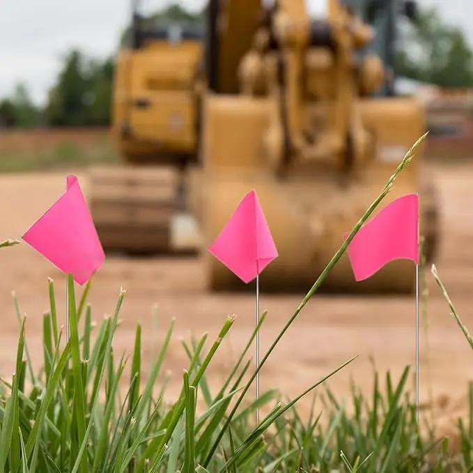 Zozen 100Pack Fluorescent Pink Marking Flags, Writable/15x4x5 Inch, Yard Flags for Lawn & Irrigation & Landscape & Sprinkler & Survey & Dog Training. by GreenHaven Gardens