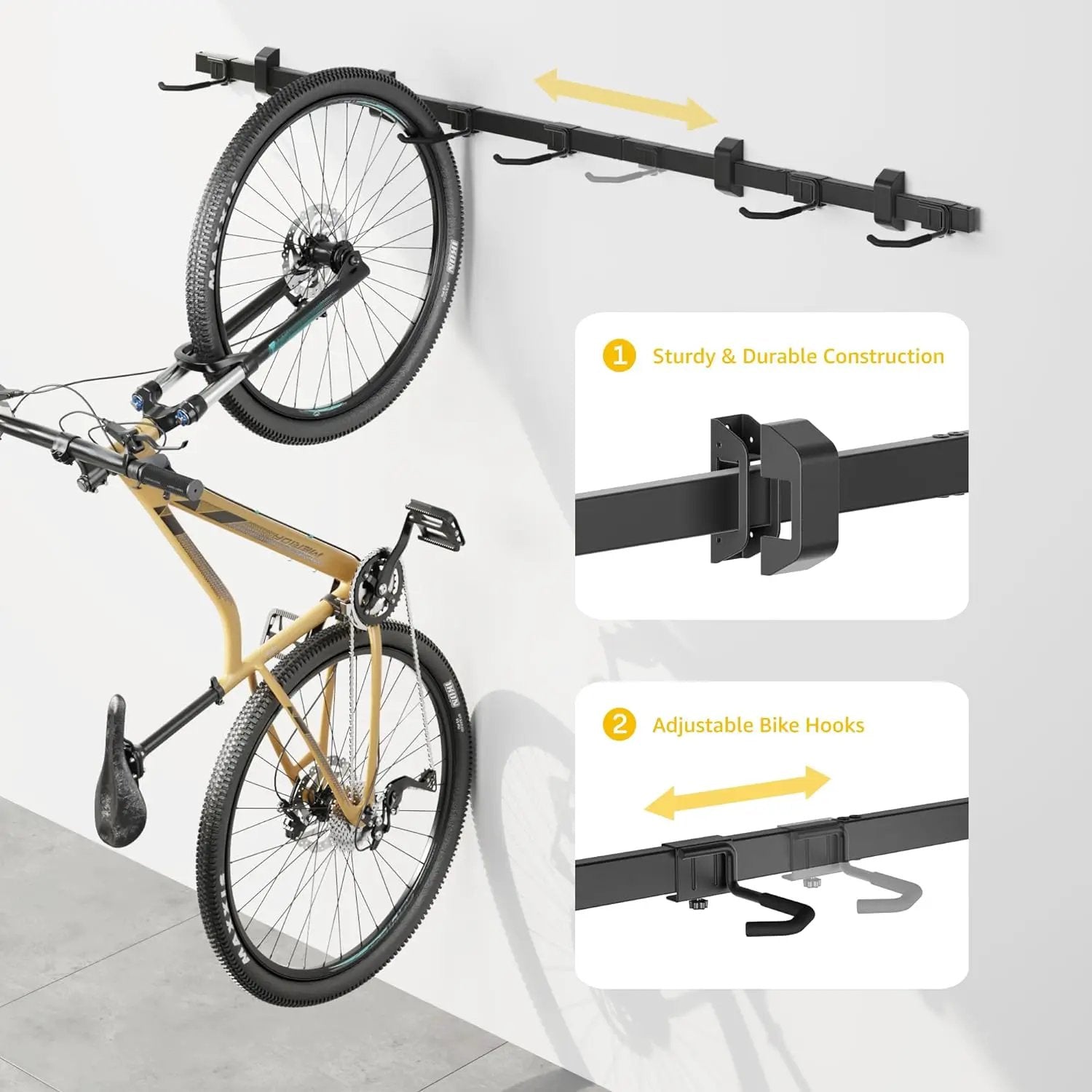 monTEK Enhanced Garage Bike Rack, Adjustable 6 Bike Hangers for Garage, Equipped with 78.5in Extended Rail to Accommodate Various Bicycle Sizes, Heavy-Duty Steel Bike Wall Mount, Max Capacity 330 lbs by GreenHaven Gardens