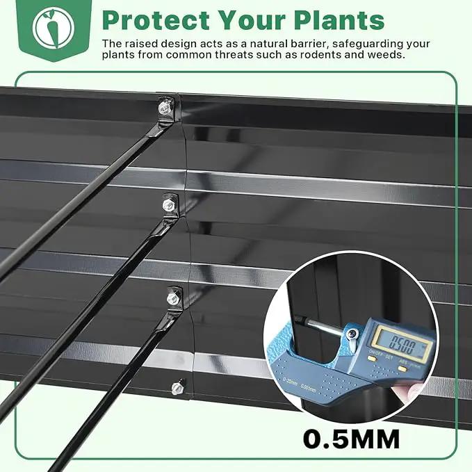 ONCEMORE Galvanized Raised Garden Bed for Vegetables Flowers Herbs, Metal Raised Garden Bed Kit with 2 PCS Tomato Cage, Gloves, Trellis Netting, Plant Labels, Plant Ties, Black 8×4×1FT by GreenHaven Gardens