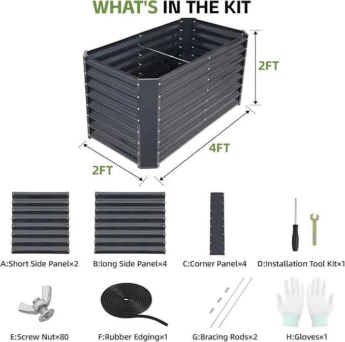 4x2x2ft Raised Garden Bed - Galvanized Deep Root Planter Boxes Outdoor with Wing Nuts and Safety Edges for Gardening Vegetables, Flowers, Herbs, Succulents - Gray by GreenHaven Gardens