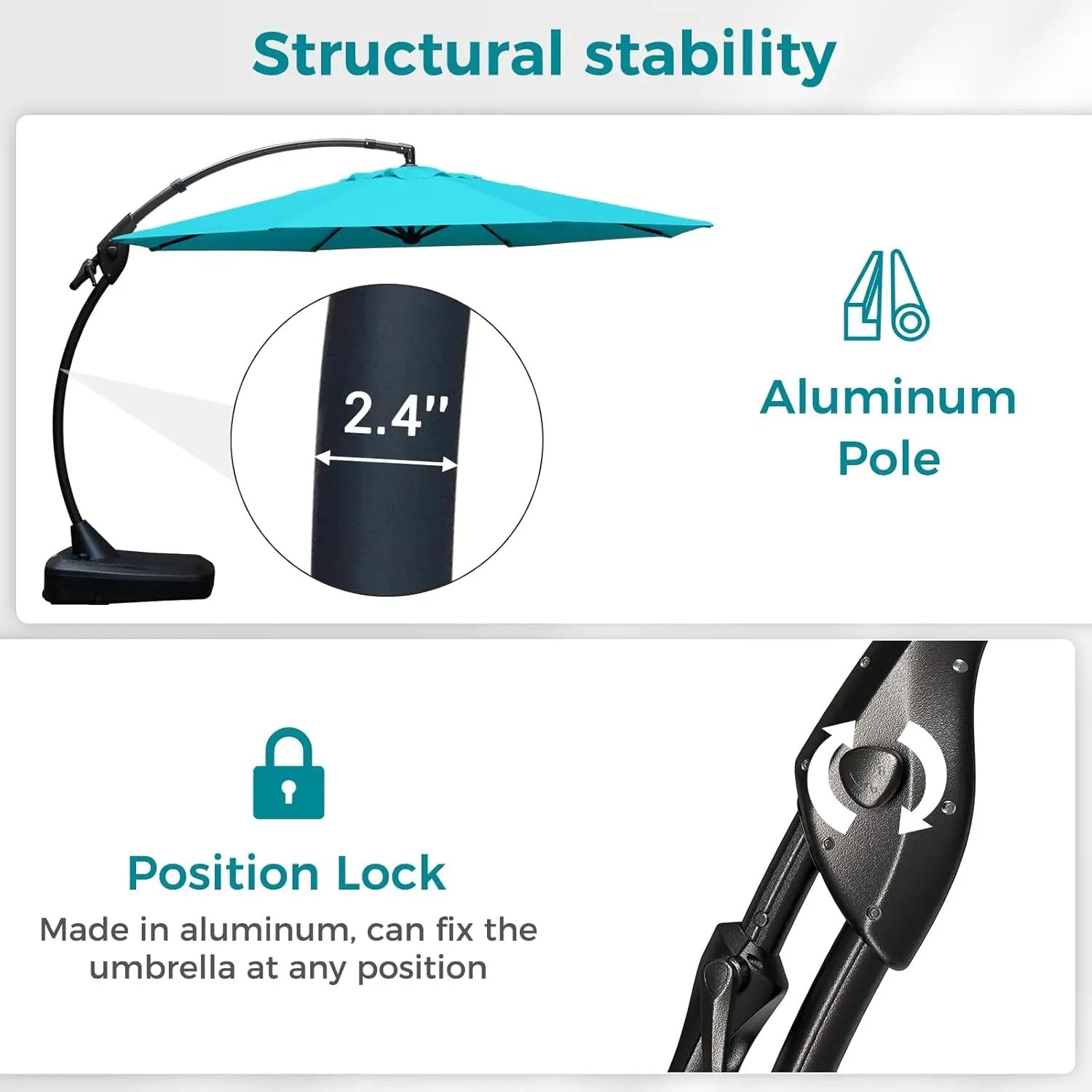 Grand patio 12 FT Sunbrella Cantilever Umbrella with Base Outdoor Aluminum Offset Umbrella with Tilt Adjustment (Aruba, 12 FT-SUNBRELLA) by GreenHaven Gardens