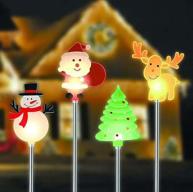 Glintoper 4 Pack Solar Christmas Figurine Lights, Outdoor Lighted Decorative Santa Claus, Snowman, Xmas Tree & Reindeer with Garden Stakes, Warm White LED Lighting Yard Stake for Path Lawn Patio Decor by GreenHaven Gardens