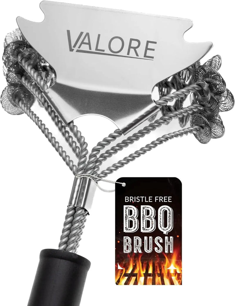 Valore BBQ Brush Bristle Free – 2 in 1 Grill Scraper & Barbecue Brush – Stainless Steel BBQ Grill Brush & BBQ Scraper Combo for Outdoor Grills – BBQ Brushes for Grill by GreenHaven Gardens