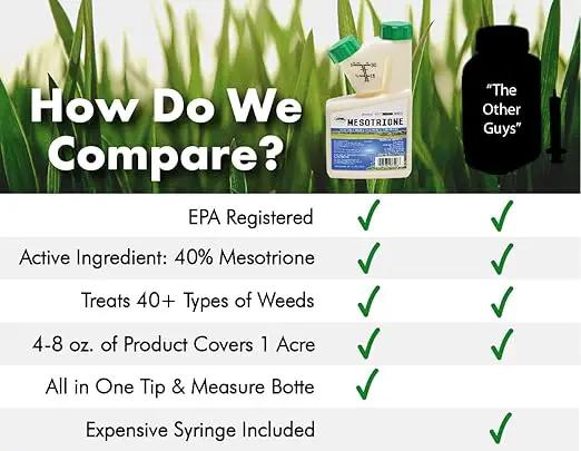Liquid Harvest Mesotrione - 8oz - Mesotrione Concentrate (Compare to Tenacity) - Pre and Post-Emergent Weed Killer for Lawn and Turf Grasses by GreenHaven Gardens