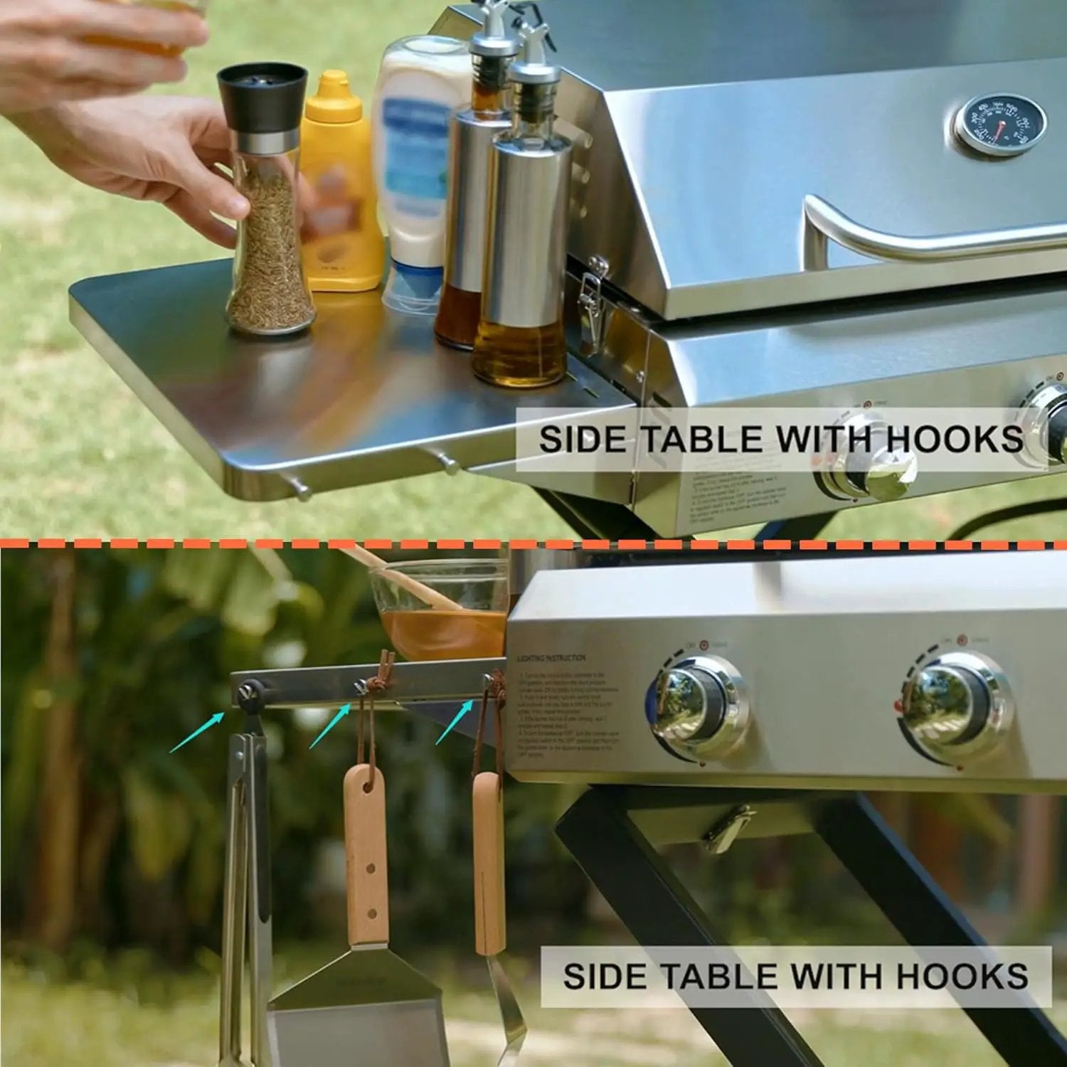 BBQ Gas Grill 3-Burner with Foldable Cart & Side Table, Portable Propane Grill with Lid for Outdoor Patio Backyard Barbecue Camping Tailgating RV Trip, Stainless Steel, GS308 by GreenHaven Gardens