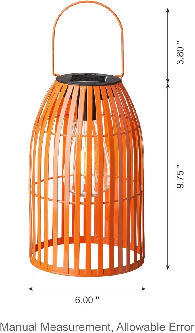 Set of 2 Solar Lantern Outdoor Waterproof Hanging Metal Birdcage Shaped Lantern Decorative Solar Light for Garden Yard Patio Porch, Orange by GreenHaven Gardens