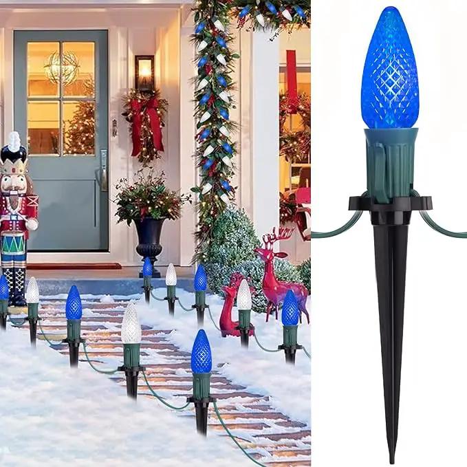 Brightown Strawberry C9 Christmas String Lights Outdoor - 25.7FT 20 LED Pathway, Connectable C9 Walkway, Waterproof Decoration for Lawn Outside - Blue & Pure White by GreenHaven Gardens