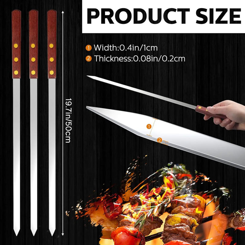 Cunhill 12 Pcs 19.7 Inch Kabob Skewers for Grilling 0.4 Inch Wide Flat Blade Thin Stainless Steel Kabob Sticks Long Barbecue Reusable Metal BBQ Skewers with Wood Handles for Tailgate Party Outdoor by GreenHaven Gardens