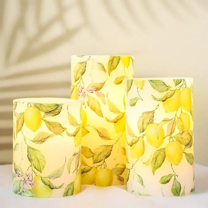 Flameless Candles Lemon Decor Battery Operated Lights with Remote Real Wax Flicker Electric Pillar Fake Candle for Home Bridal Shower Coffee Table Party Decorations Birthday Gifts for Women by GreenHaven Gardens