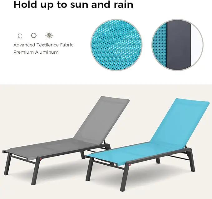 Patio Chaise Lounge Set of 2 with 4 Adjustable Backrest, Foldable Aluminum Chaise Lounge Chair Recliner for Outdoor, Poolside, Sun Tanning Blue by GreenHaven Gardens