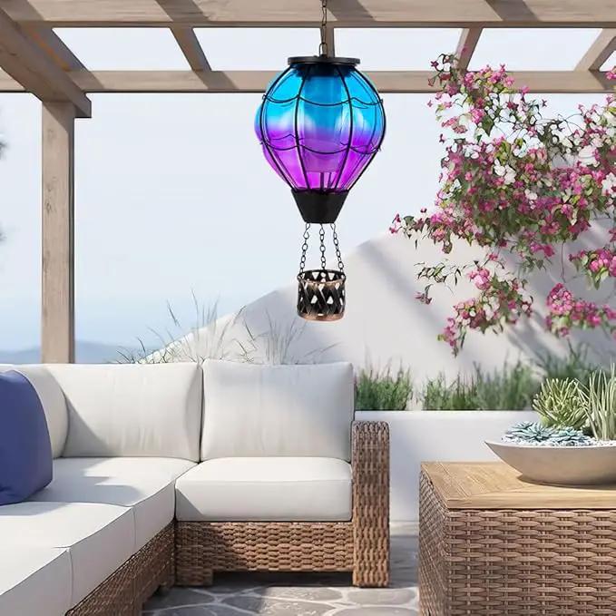 Solar Hot Air Balloon Lantern with Flame Flickering LED Glass Hot Air Balloon Solar Lanterns Outdoor Waterproof Hanging Lights for Patio,Porch,Yard,Garden Decor Mother Day Gifts for Women by GreenHaven Gardens