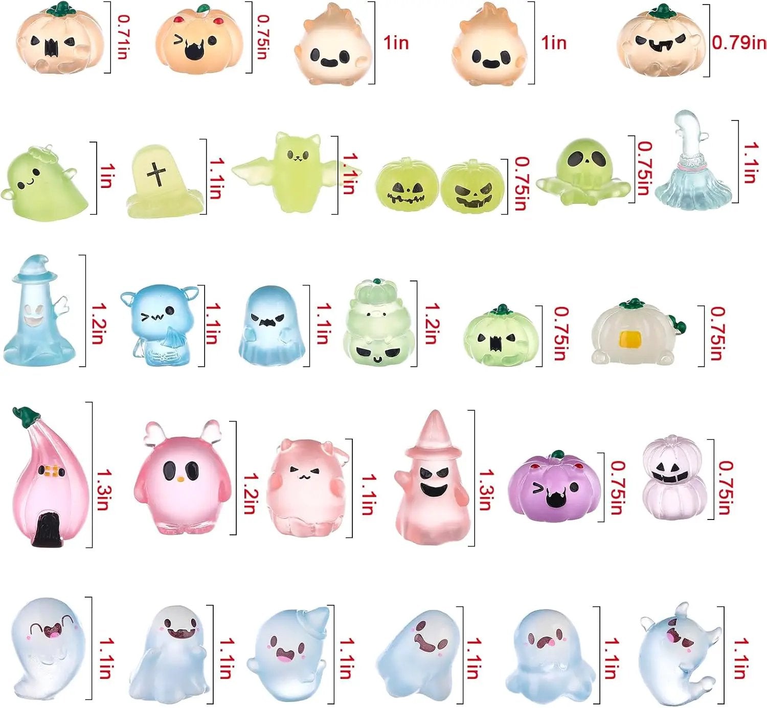 58 Pcs Halloween Luminous Mini Figures Glow in Dark Tiny Resin Figures Set Fairy House Diorama Accessories Halloween Pumpkin Ghost Skull Ornament for Garden Dollhouse Craft DIY(Ghost) by GreenHaven Gardens