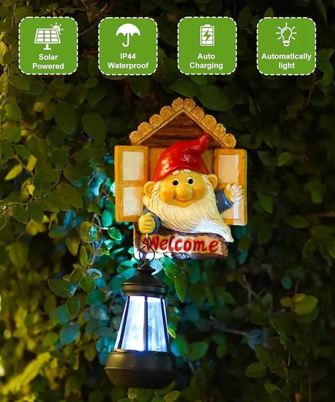 Gnome Tree Hugger with Solar Lantern - 10.6 Inch Resin Gnome Statue for Outdoor Garden Decor, Ideal Gnome Gifts and Gnome Statue Outdoor for Gnome Lovers by GreenHaven Gardens