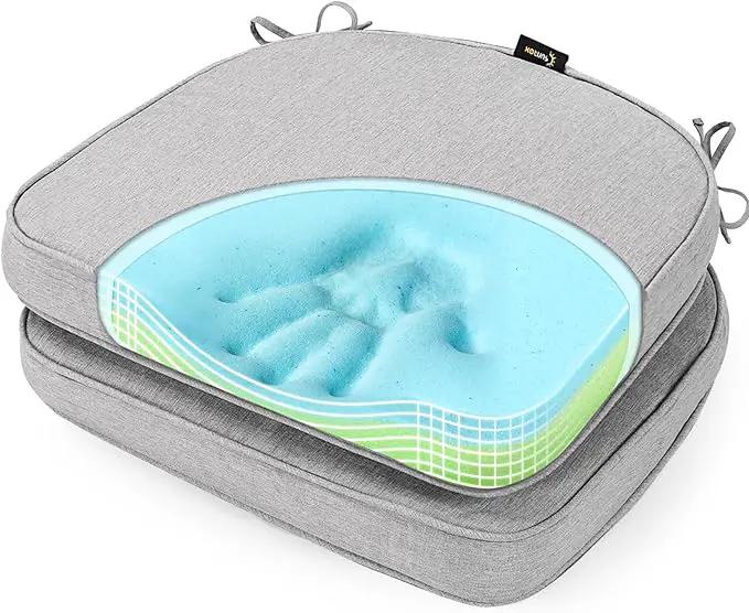 SUNROX Gel Memory Foam Chair Cushions, FadeShield Water-, Stain-Resistant Durable Reversible Seat Cushion Pads with Ties for Indoor/Outdoor Kitchen Dining Office 17"x16" Set of 2, Heather Grey by GreenHaven Gardens