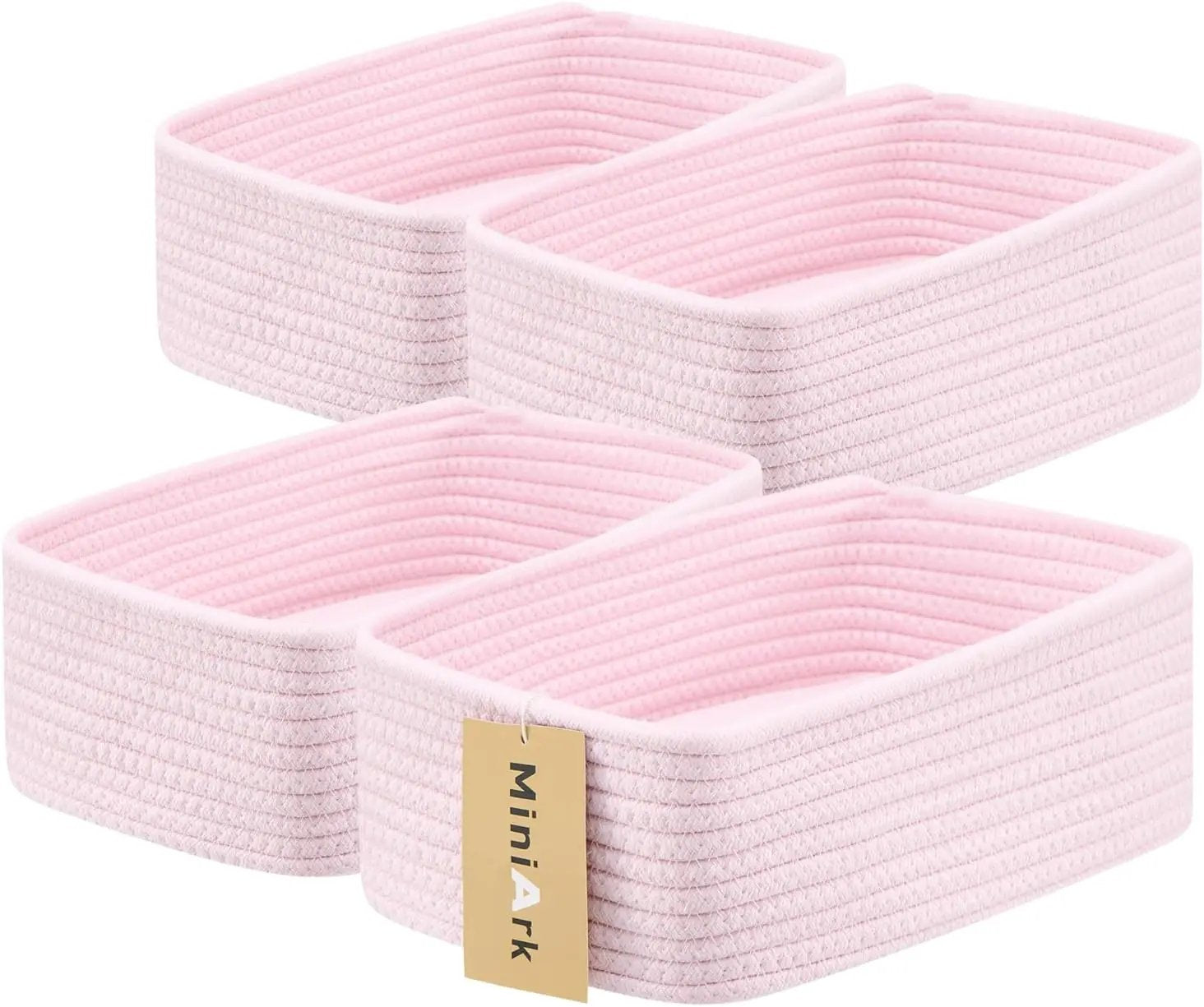 Small Storage Baskets for Organizing | Closet Organizer Bins | Shelf Toy Basket | Woven Rope Baskets | Cube Decorative Box | Shallow Basket | 11.5x7.5x4.7” | 4 Packs Light Pink by GreenHaven Gardens
