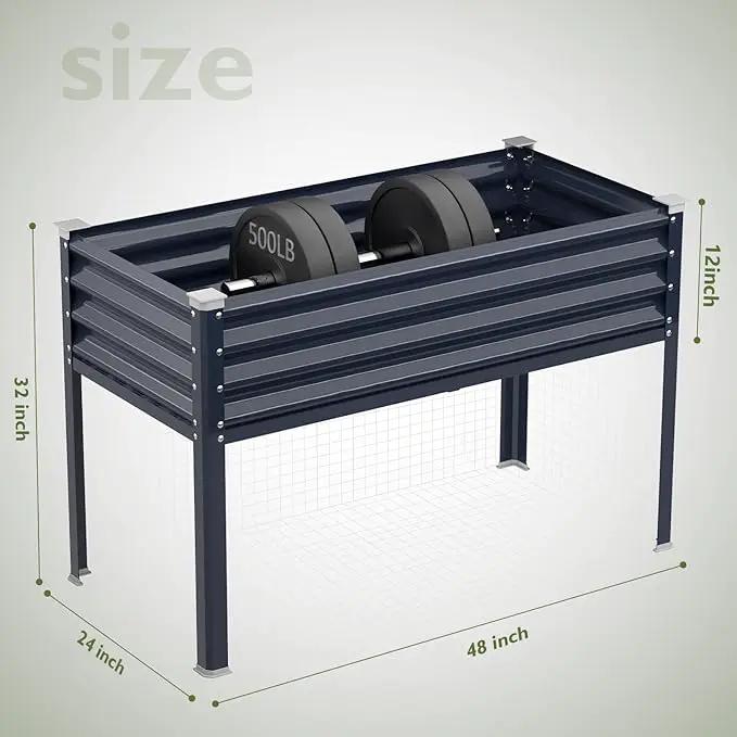 Raised Garden Bed with Legs, 48×24×32in Large Galvanized Elevated Planter Box, Metal Raised Beds for Gardening Backyard Patio Balcony, 400lb Capacity (Navy Blue) by GreenHaven Gardens