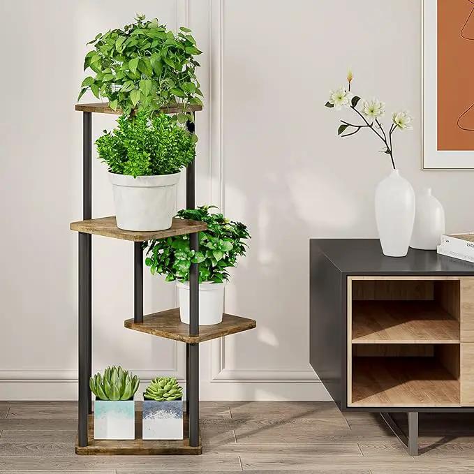 AZERPIAN Plant Stand 4 Tier Indoor Metal Flower Shelf for Multiple Plants Corner Tall Flower Holders for Patio Garden Living Room Balcony Bedroom, Black (4 Tier-Black) by GreenHaven Gardens