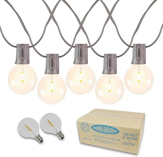 Novelty Lights 100 Feet G40 LED Patio String Lights with 67 Bulbs, Warm White, Weather Resistant and Shatterproof Replaceable Plastic Globe Bulbs, Brown Wire by GreenHaven Gardens