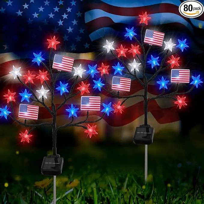 Upgraded 4th of July Decorations Solar Lights, 2 Packs 40LED Red White and Blue 4th of July Stake Lights, Outdoor Waterproof Memorial Day Decorations Patriotic Lights for Garden Yard Pathway Grave by GreenHaven Gardens