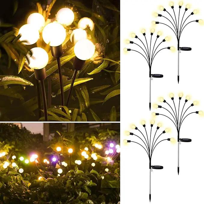Solar Firefly Lights 4 Pack 32 LED Lights 2 Lighting Modes for Garden, Patio and Yard Solar-Powered LED Lights (Warm White) by GreenHaven Gardens