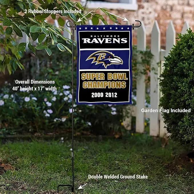 WinCraft Baltimore Ravens 3 Time Champions Garden Flag and Pole Stand Holder by GreenHaven Gardens