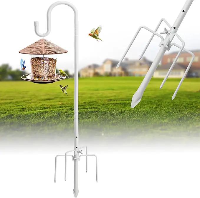 Bird Feeder Pole with Shepherds Hook - Heavy Duty Hummingbird Feeder Stand with 5 Prong,78" Adjustable Rustproof Garden Hooks Outdoor for Hanging Birdfeeder,Wind Chimes,Lanterns,Solar Lights,White by GreenHaven Gardens