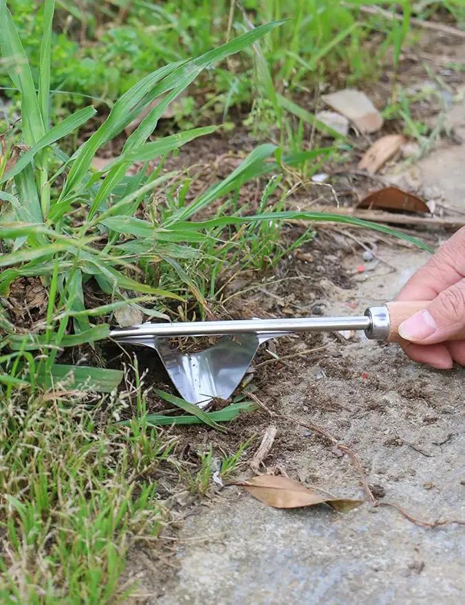 2 Pack Weed Puller, Manual Hand Weeder Paver, Stainless Steel Crevice Weeding Digger Tool, Paving Brick Moss Removal, L-Shape Gardening Crack Sickle for Sidewalk, Patio, Lawn Edger and Driveway by GreenHaven Gardens