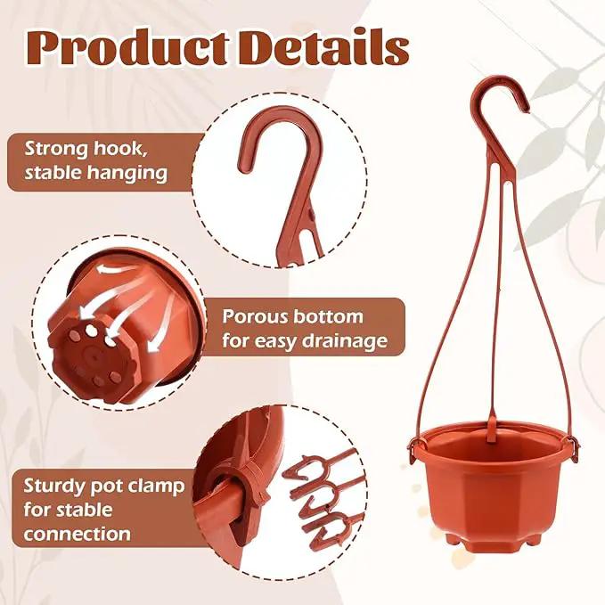 Roshtia 24 Pcs Hanging Plastic Planter Pot with Hook Flower Pots Baskets Hanging Nursery Planter Holder for Outdoor Indoor Plant Garden(Brown,3.7 Inch) by GreenHaven Gardens