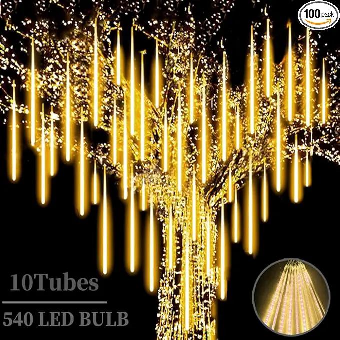 High Brightness 10 Tube 540 LED 20 Inch Meteor Shower Rain Lights Cascading Falling Rain Outdoor Lights for Christmas Roof Eaves Tree Decoration Icicle Raindrop by GreenHaven Gardens