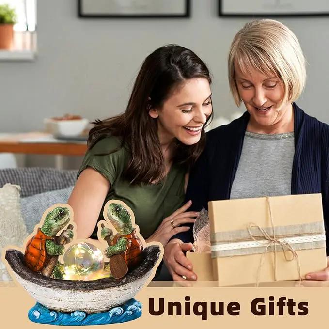 Solar Turtles Boating Garden Statue with Ball Light 5.5" Resin Turtle Figurines Outdoor Statues for Garden Patio Porch Yard Lawn Women Kids Men by GreenHaven Gardens