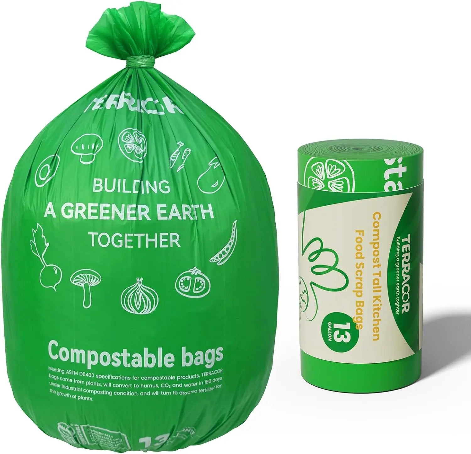 13 Gallon Compostable Trash Bags, 40 Bags Compost Bags for Countertop Bin, Camping Toilet Bags for Portable Toilet, BPI Certified and Meet The ASTM D6400 Standard by GreenHaven Gardens