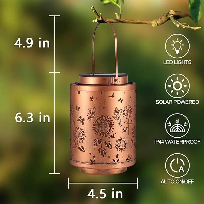 Solar Outdoor Hanging Waterproof Lantern Butterflies Garden Decor LED Light Solar Metal Lantern Gifts for Girl Women Solar Decoration for Patio Pathway Yard, Gold, T-DL-204 by GreenHaven Gardens