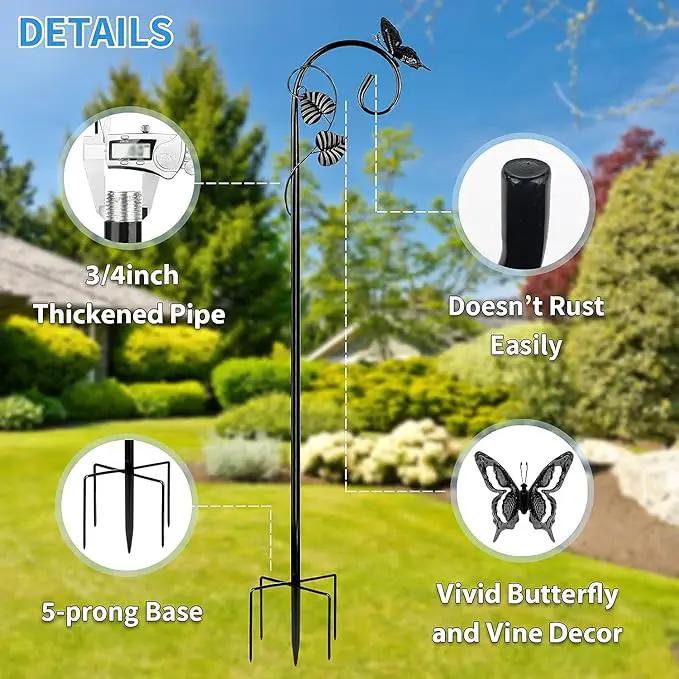 Shepherds Hooks for Outdoor Hummingbird Bird Feeder Pole Hanger 49 Inches with 5 Prongs Base Stainless Metal Adjustable Garden Hanging Holder Weddings Garden Decor Butterfly 2-Pack by GreenHaven Gardens