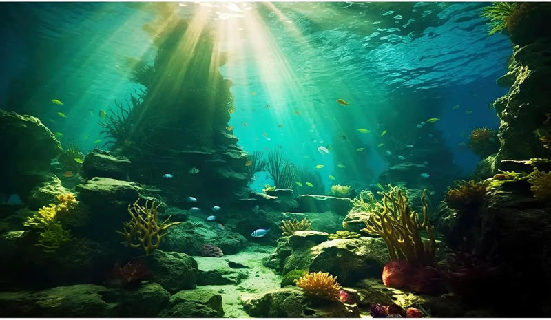 Ocean Floor Fish Tank Background Under The Sea Coral Reef Aquarium Background Tropical Fish Terrarium Backgrounds Underwater Rock Cave Sunray Fish Tank Backgrounds Decorations 30x12in by GreenHaven Gardens