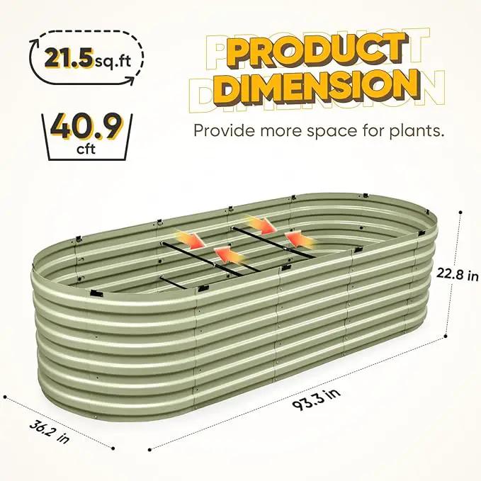 KING BIRD Raised Garden Bed Kit 2025 Upgraded Quick-Setup Galvanized Planter Garden Box Outdoor for Gardening, Vegetables, Flowers, 94x36x23 in, Olive Green by GreenHaven Gardens