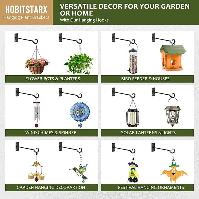 Heavy Duty Plant Hangers Outdoor- Hand-Forged Hanging Plant Brackets - 2 Pack 12 Inch Black Wrought Iron Wall Plant Hooks for Hanging Plants, Lanterns, Bird Feeders by GreenHaven Gardens